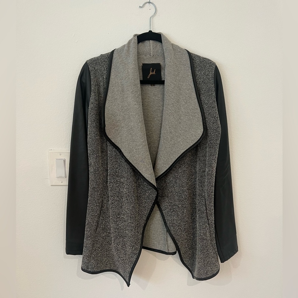 Mixed Media Leather Tweed Blazer Jacket